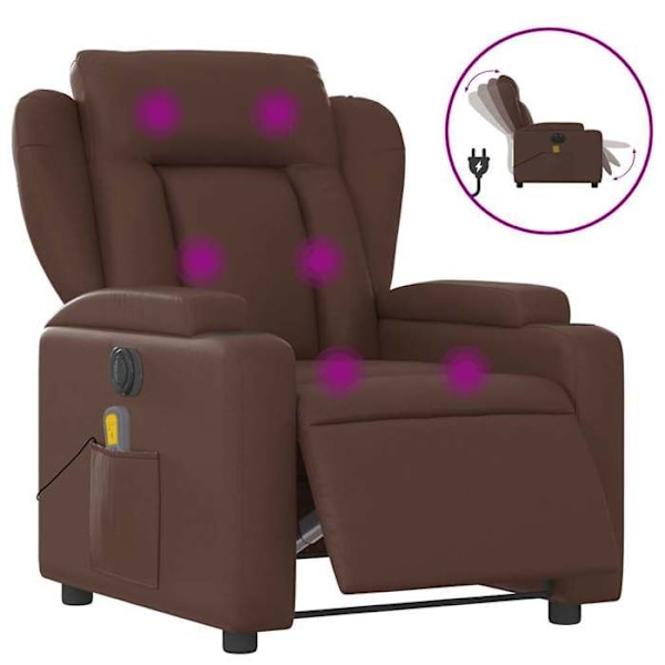 Avkopplande TV-fåtölj med massagefunktion, elektriskt lutbar, 6 punkter för massage i brunt PVC DEC027201 kastanj