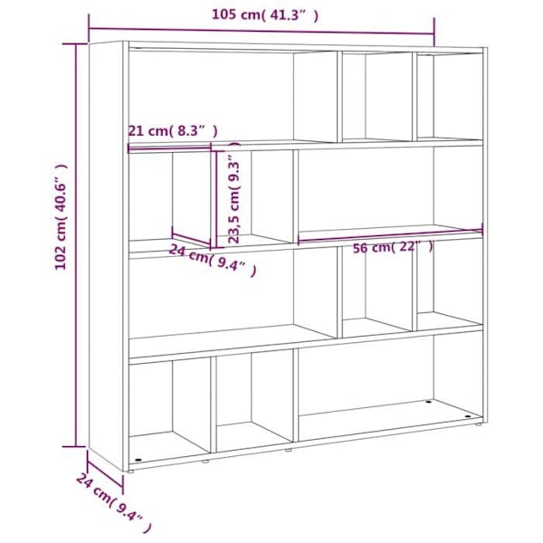 Bibliotek med förvaringsutrymme 105 x 24 x 102 cm ingenjörsträ i ekfärg DEC030704 kastanj
