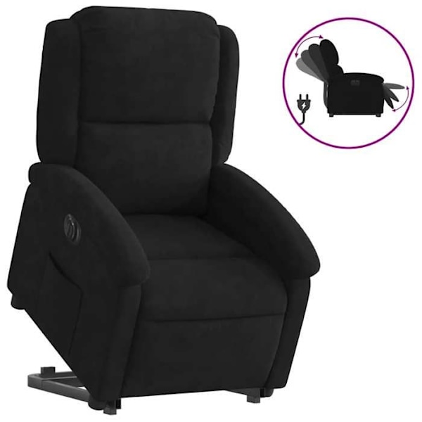 Fauteuil relax TV med elektrisk løftfunktion meget komfortabel i sort velour DEC028513 Svart