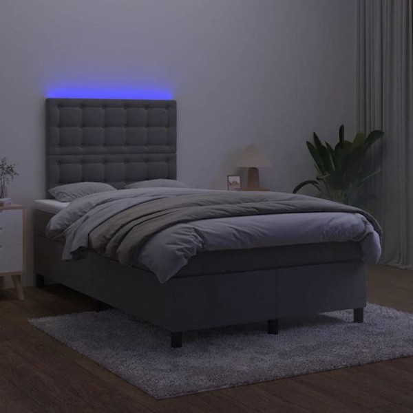 LED-sengramme med silke hovedgærde madras topmadras 120 af 200 stof fløjlsgrå mørk Mörkgrå