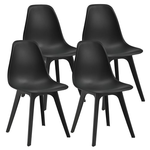 Matgrupp med 4 stolar, matsalstablo med 4 stolar, metall, trä, plast, glas, svart.