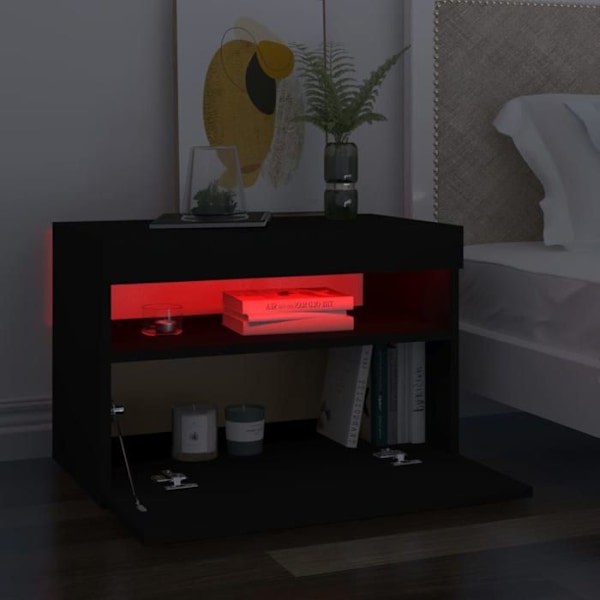 Sæt med 2 natborde med LED-lys, opbevaringsrum 60 x 35 x 40 cm, sort ingeniørtræ DEC035941 kastanj
