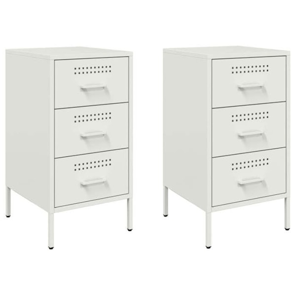 Set av 2 sängbord med 3 lådor 36 x 39 x 68 cm vit stål DEC034873 Vit