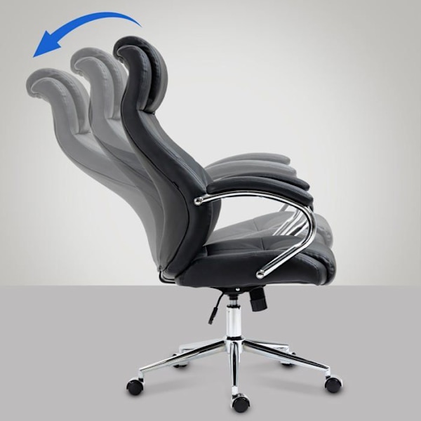 Skrivbordsstol med hjul och armstöd i ergonomisk form i äkta svart läder och krommetall 10_0002642 Metall