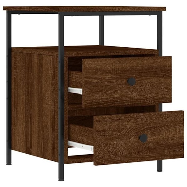 Set om 2 natbord med skuffer og hylde 44 x 45 x 60 cm ingeniørtræ brun og jern DEC035208 kastanj