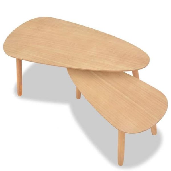 Set med två låga bord i massivt furu och MDF DEC031261 kastanj