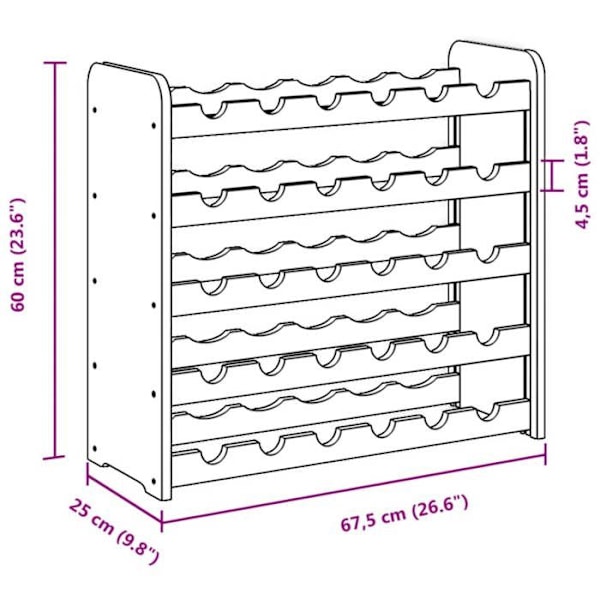 Casier för flaskor för lagring upp till 30 vinflaskor 67,5 x 25 x 60 cm i furu DEC024359 kastanj