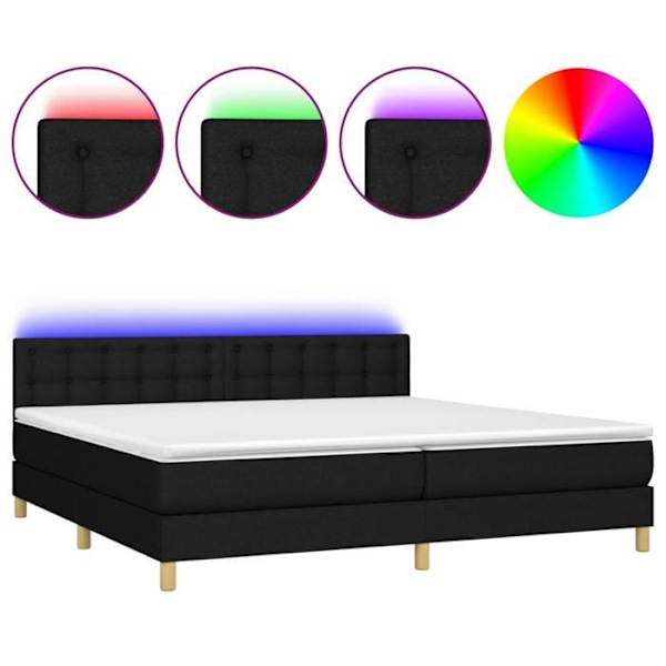 Sengegavl - TDL - 200x200 cm - Sort stof - LED - 2 personer Svart