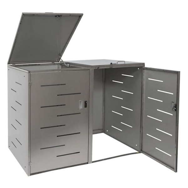 Udendørs affaldscontainerabri til skraldespande op til 2 beholdere med låg 116,5x131x80 cm i rustfrit stål 04_0005399 Guld
