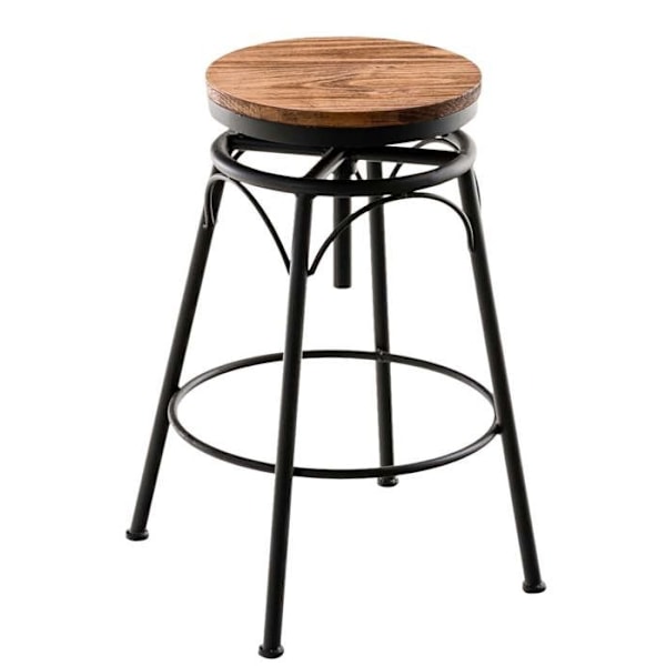 Sæt med 2 barstole i moderne industriel stil, justerbar højde i sort metal og sæde i lyst træ 10_0004019 kastanj