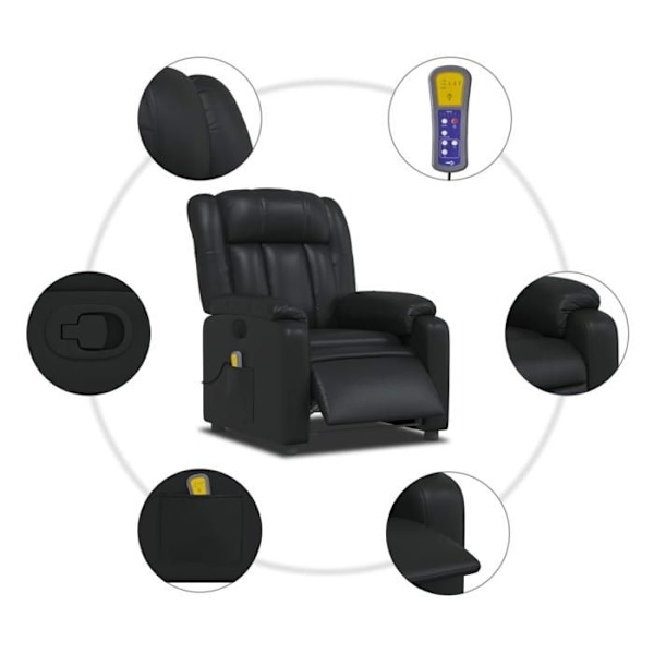 TV afslapningsstol med massagefunktion, justerbar, 6 punktmassage i sort PVC DEC027038 Svart