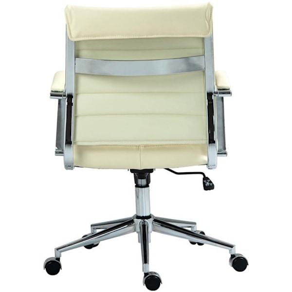 Ergonomisk design kontorstol i ægte læder creme og krom metal 10_0002564 Grädde