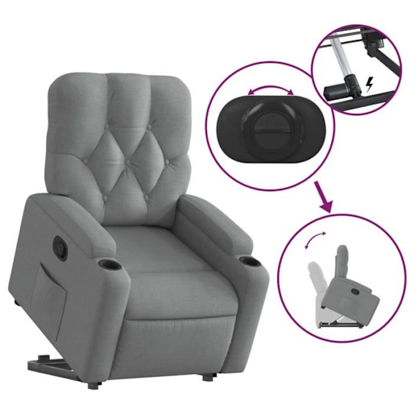 Lænestol med komfortabel polstring, TV-recliner med elektrisk løftefunktion i lys grå stof DEC027908 Grå