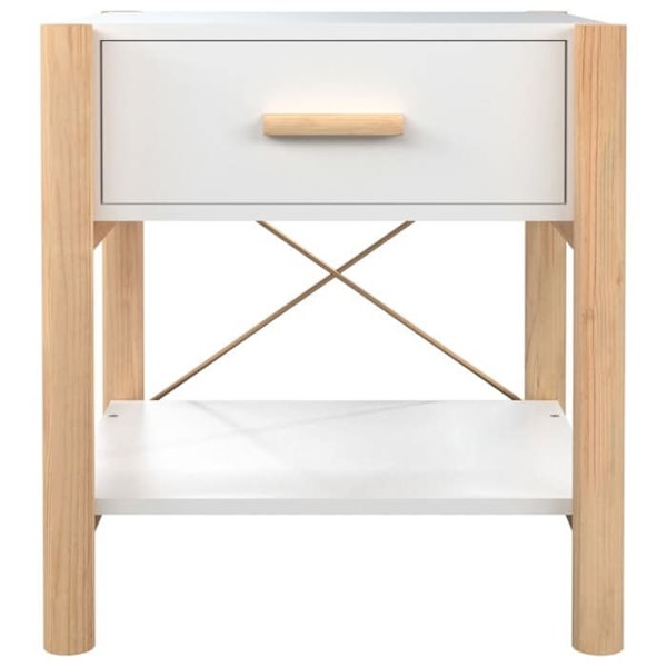 2 kpl yöpöytiä laatikoilla ja hyllyllä 42 x 38 x 45 cm valkoista ja ruskeaa MDF-astiaa sekä metallia DEC034966 Vit