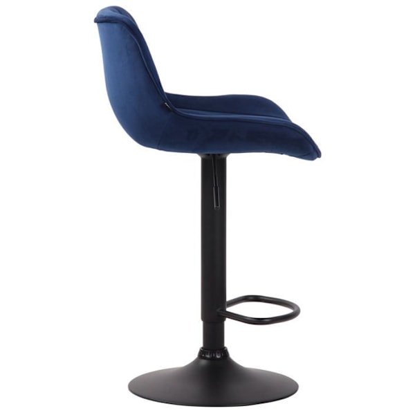 Sæt med 2 moderne, komfortable barstole i justerbart blåt velour med sort metaltrumpetfod.