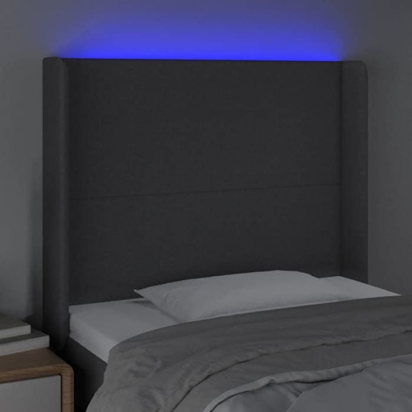 Tillbehör huvudgavel säng sovrum möbel med LED 103 x 16 x 118/128 mörkgrå tyg Mörkgrå