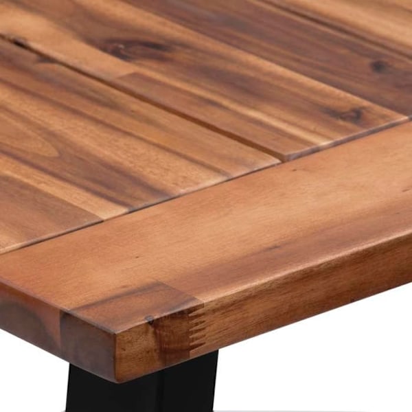 Bordplade til spiseplads i industriel design 180 x 90 cm massiv akacietræ med oliefinish og metal DEC036778 kastanj
