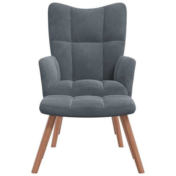 Lounge fåtölj soffa design modernt med fotpall i mörkgrå sammet DEC026523 Grå