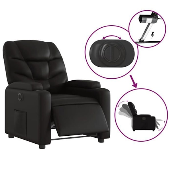 Fauteuil relax TV med elektrisk tilbagelægningsfunktion, meget komfortabel i sort PVC DEC028466 Svart
