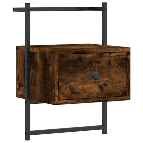 Væghængt natbord med skuffe 35 x 30 x 51 cm ingeniørtræ i brun og metal DEC034253 kastanj