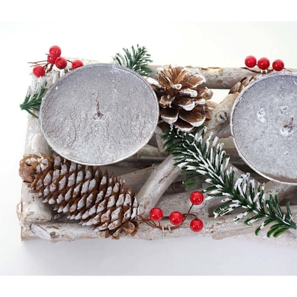 Julkrans för Advent förlängd juldekoration Adventsarrangemang trä 11 x 15 x 50 cm vit grå med vita ljus 04_00 Vit