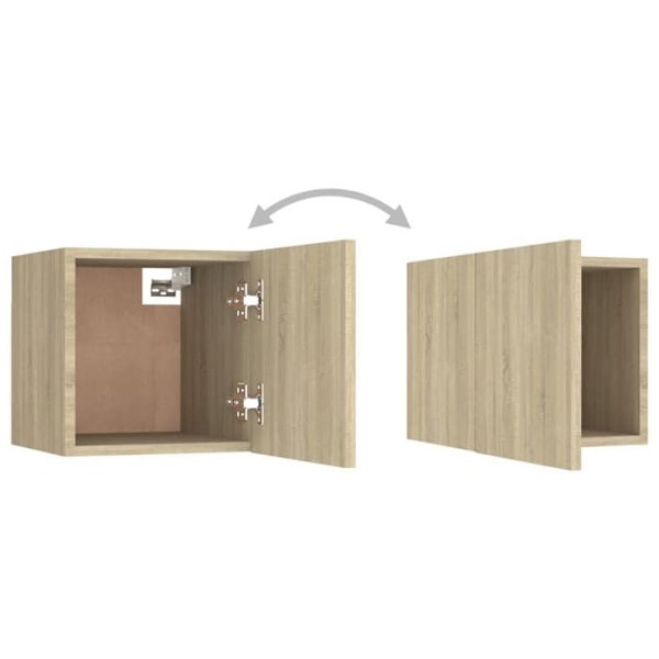 Sæt af 2 natborde med skab med dør 30,5 x 30 x 30 cm ingeniørtræ farve eg DEC035867 kastanj