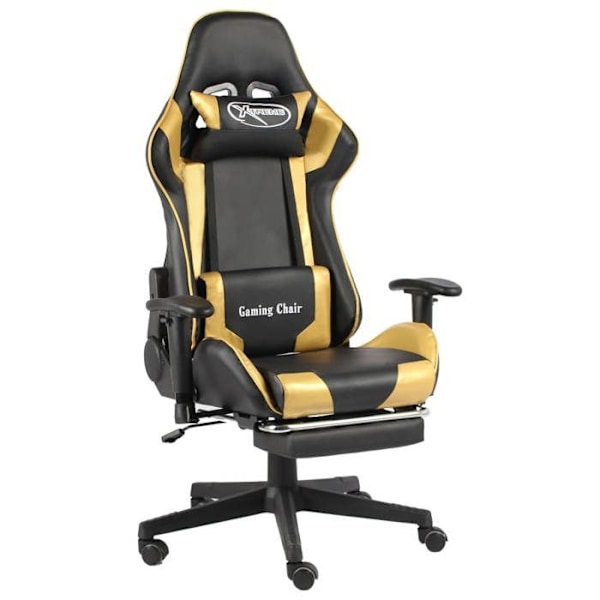 Kontorstol gaming med drejefunktion og fodskammel i guld og sort PVC DEC026024 Svart