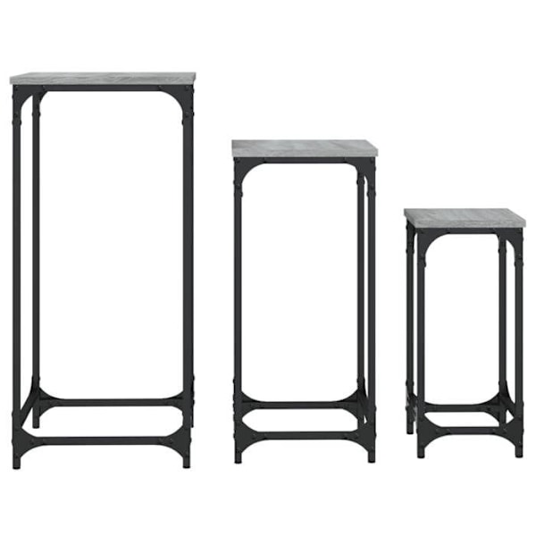 Sæt med 3 grå ingenieur træ og metal, nestable sideborde DEC032686 kastanj