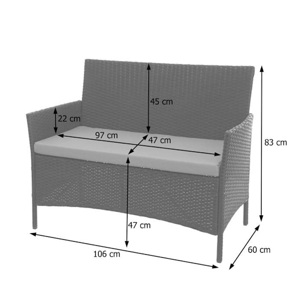 Balkon terrasse have in polyrotin brun med sort pude