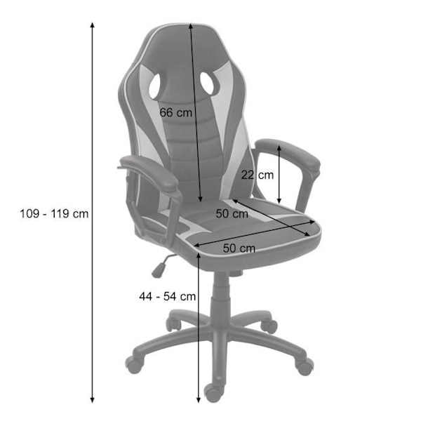 Ergonomisk svängbar spelarbetsstol med hjul, justerbar höjd, syntetiskt material i svart/vitt 04_0001840 Vit