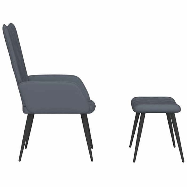Soffa lounge fåtölj i modern design med fotpall i mörkgrå sammet DEC026524 Grå