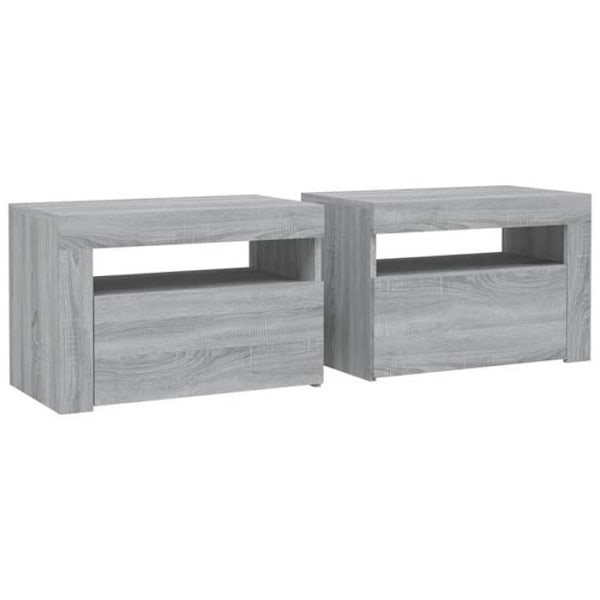 Sæt med 2 natborde med rum og dør 60 x 35 x 40 cm ingeniørtræ grå DEC034842 kastanj