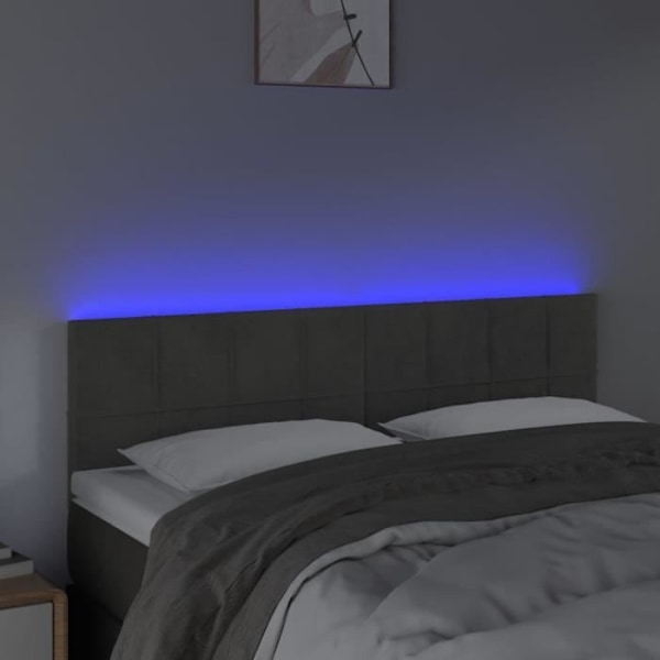 Huvudgavel - Ej specificerat - 144x5x78/88 cm - Mörkgrå sammet - Inbyggd LED - Samtida design Mörkgrå