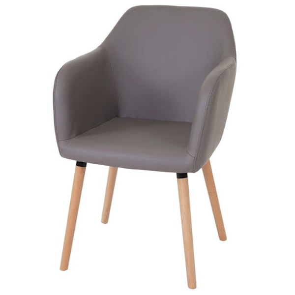 Retro design spisebordsstol til køkken i grå taupe syntetik med lyse træben 04_0002362 kastanj