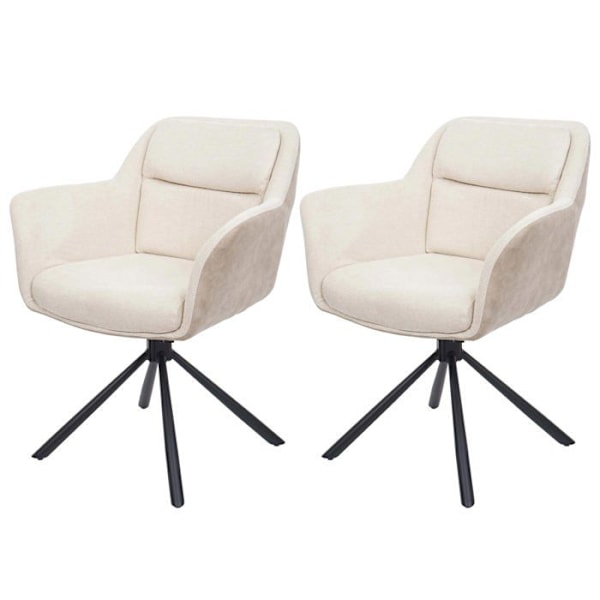 Set av 2 matstolar med armstöd, snurrande sits i creme PVC och metall 04_0007362 Grädde