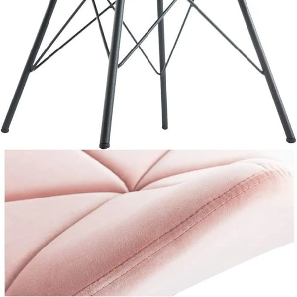 Set med 2 matstolar i rosa sammetsstof med triangelsömmar och metallben, designad av Eiffel.