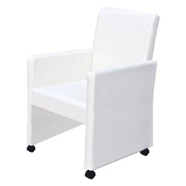 Set med 2 moderna och ergonomiska köksstolar med hjul i syntetisk vitt material