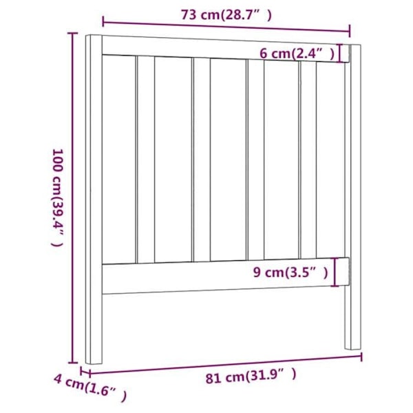 Hovedgavl til seng til soveværelse møbel 81 x 4 x 100 cm sort fyrretræ TDL0202089