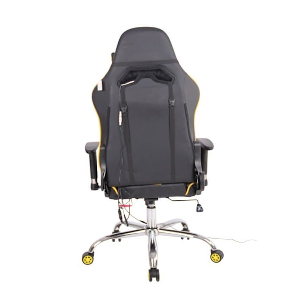 Gamerkontorstol med sportsligt design, med varme- og massagefunktion samt sorte/gule PVC-puder 10_0002531 Gul