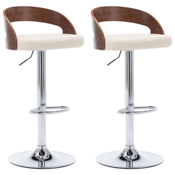 2 kpl retro-design baarijakkaroita kermavärisestä PVC:stä ja kaarevasta puusta DEC029658 kastanj