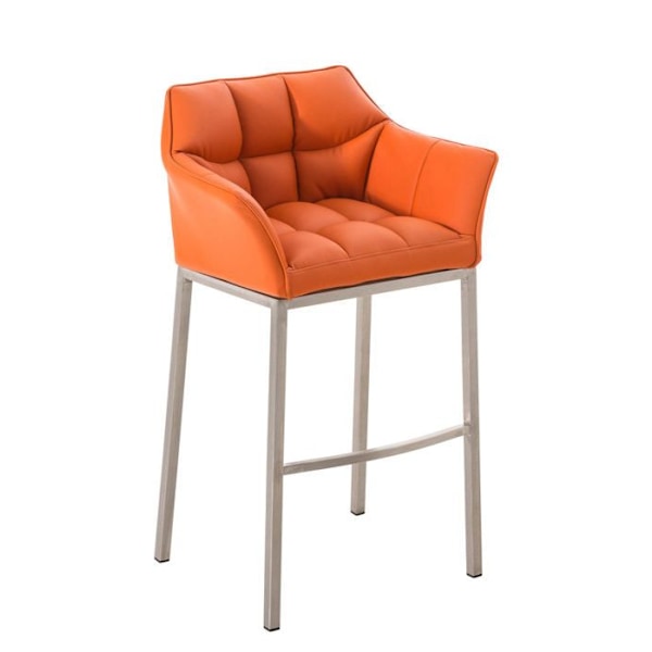 Barstol med hög sits, fyrkantig design, orange PVC-sits, 4 stabila ben i rostfritt stål 10_0004712 Guld