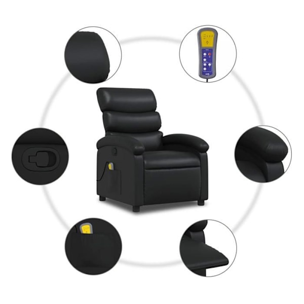 TV afslapningsstol med massagefunktion, justerbar, 6 massagepunkter i sort PVC DEC027040 Svart