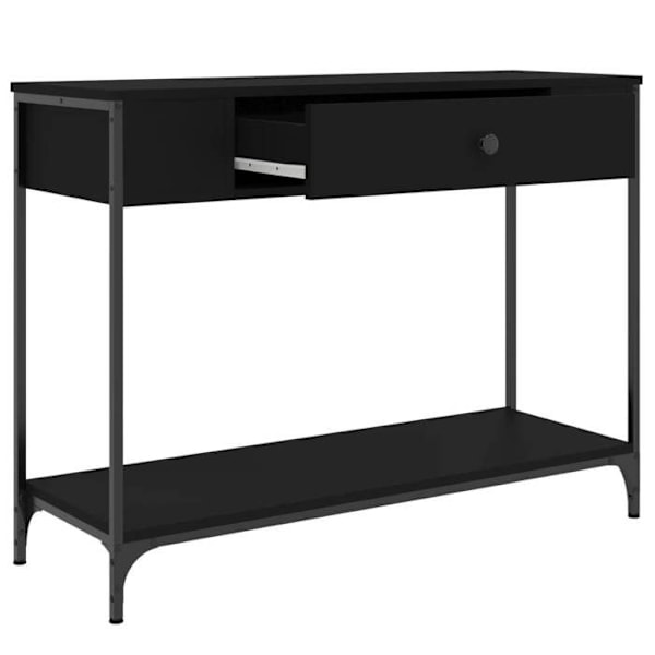 Praktisk konsolbord med opbevaringsskuffe 100 x 34,5 x 75 cm, ingeniørtræ og sort metal DEC032070 kastanj
