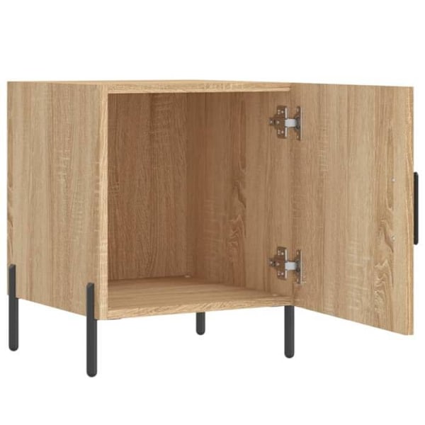 Sæt med 2 natborde med skab med låge 40 x 40 x 50 cm ingeniørtræ i egetræfarve og jern DEC035274 kastanj