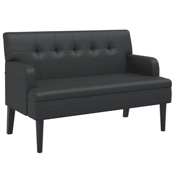 Bænksæde med ryg i sort PVC, 112 x 65,5 x 75 cm, ben i træ DEC024655 kastanj