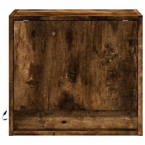 Väggsängbord med LED-lampor och förvaringsutrymme med dörr i brun ingenjörsträ DEC034175 kastanj