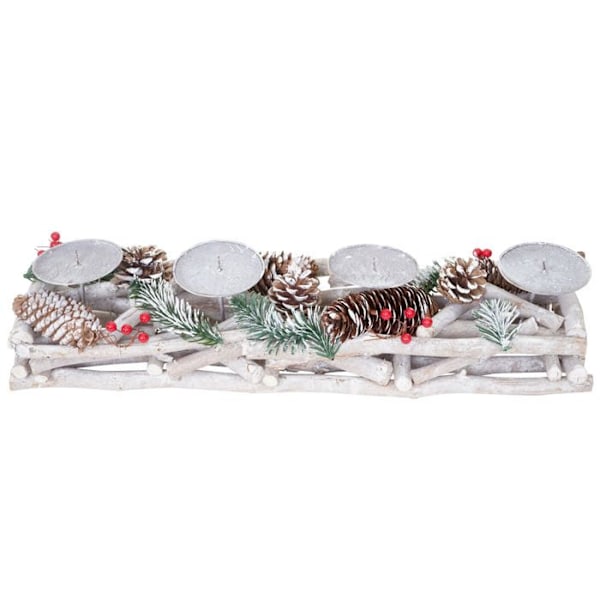 Julkrans för Advent förlängd juldekoration Adventsarrangemang trä 11 x 15 x 50 cm vit grå med vita ljus 04_00 Vit