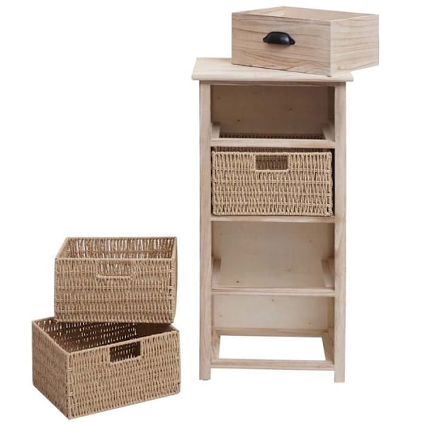 Kommode med skuffe og 3 kurve 83x40x29 cm naturlige kurve lys brun 04_0006507 kastanj