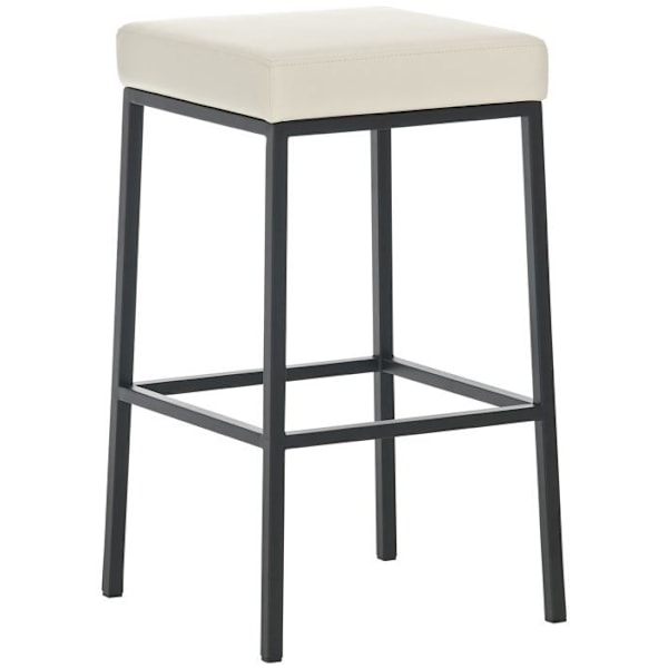 Set av 2 barstolar med fotstöd, enkel design, höjd 80 cm, sits i creme PVC, stöd i svart metall 10_0004364 Grädde