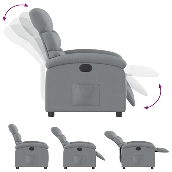 Fåtölj med TV-recliner funktion, elektrisk lutning, mycket bekväm i ljusgrått tyg DEC028324 Grå